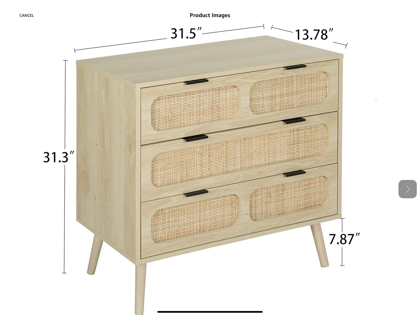 3-Drawer Rattan Dresser – Natural Wood with Cane Fronts