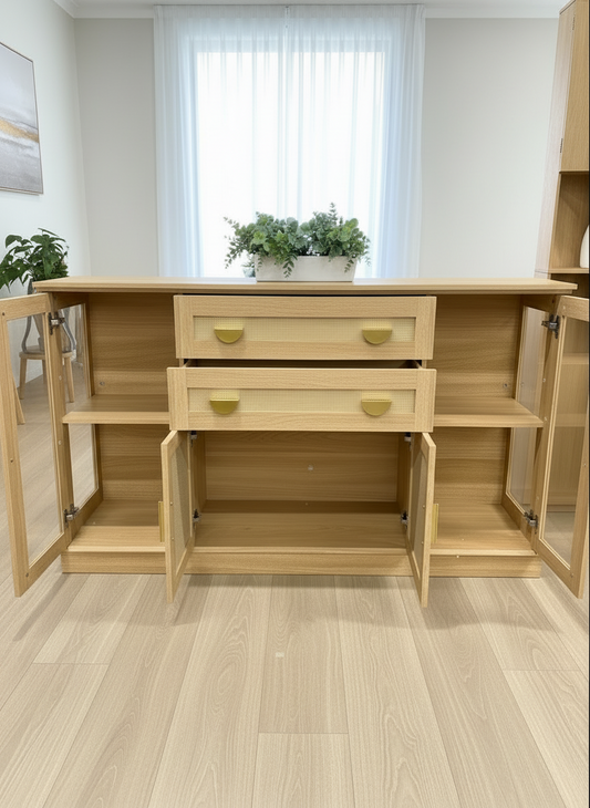 Natural Tan Glass Sideboard Cabinet - angle view