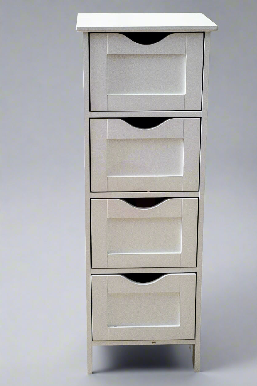 Slim White Bathroom Storage Cabinet – 4 Drawers