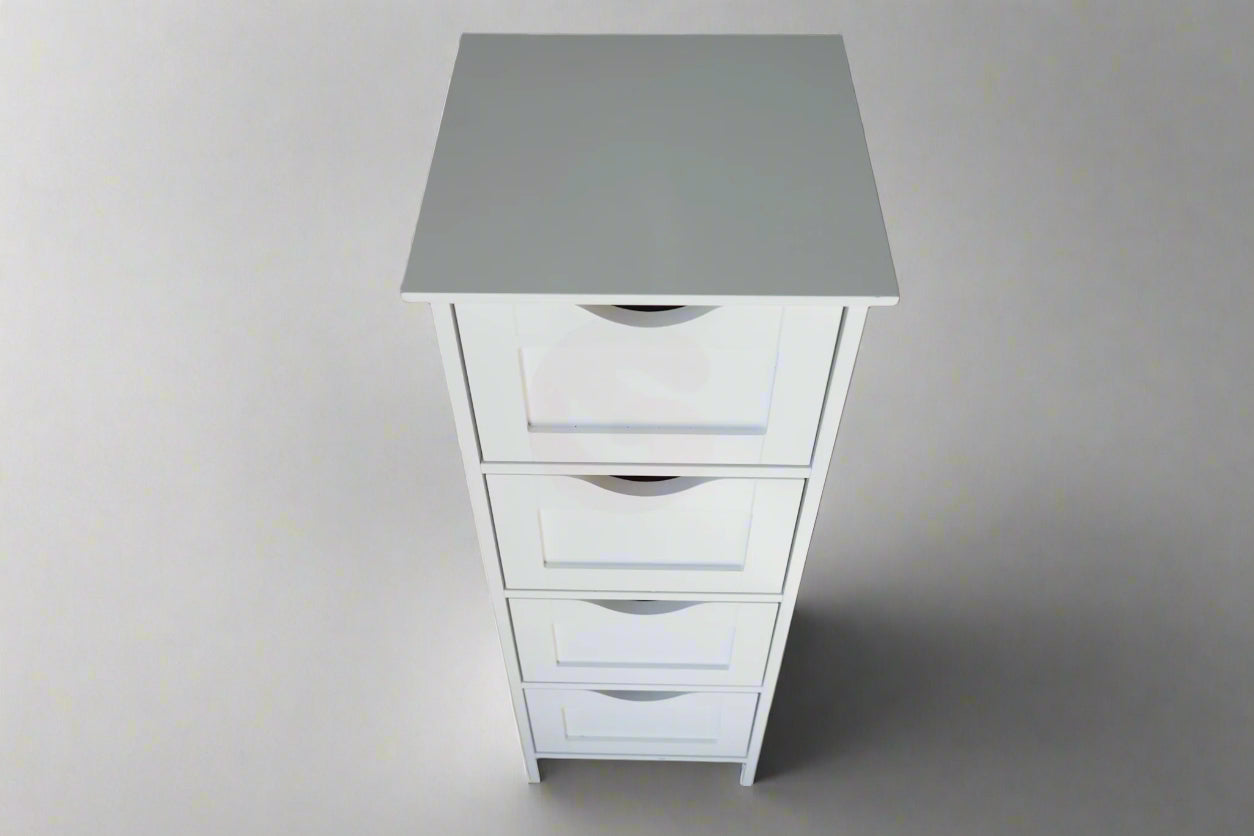 Slim White Bathroom Storage Cabinet – 4 Drawers