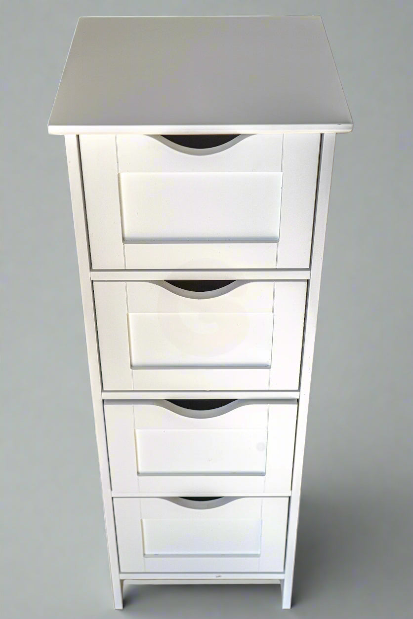 Slim White Bathroom Storage Cabinet – 4 Drawers