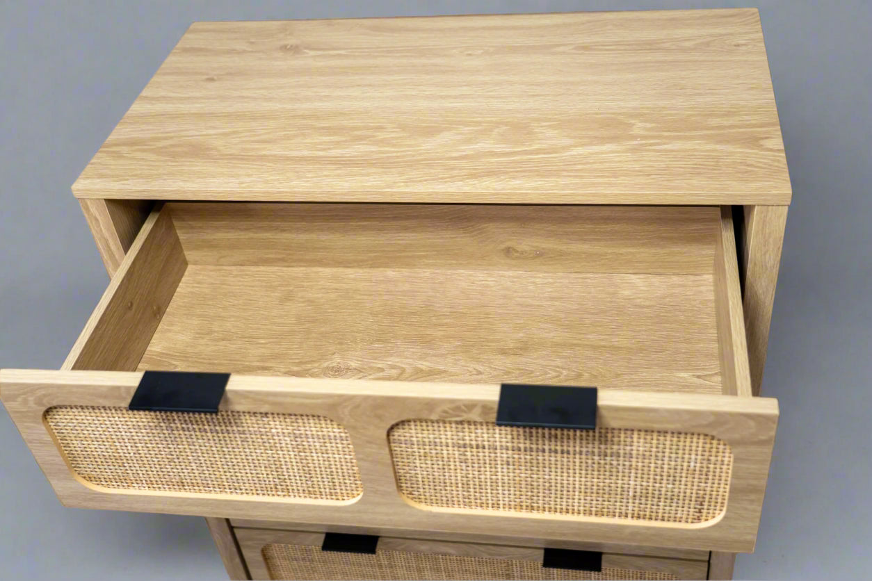 Natural Wood & Cane 4-Drawer Dresser