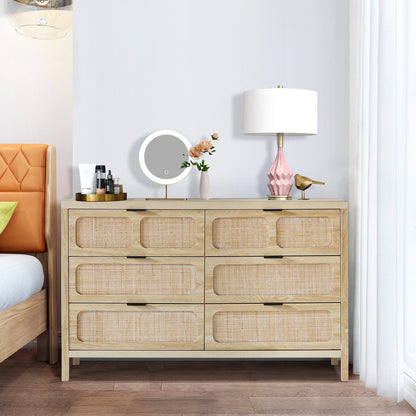 Modern Rattan 6 Drawer Dresser - front view