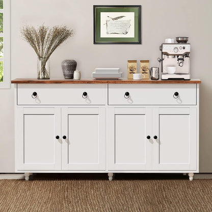 55" White Modern Buffet Sideboard Cabinet with Storage, Drawers & Adjustable Shelves