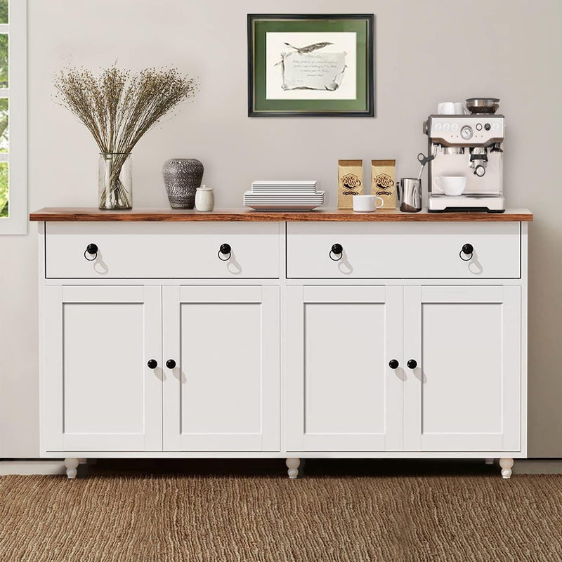55" White Modern Buffet Sideboard Cabinet with Storage, Drawers & Adjustable Shelves