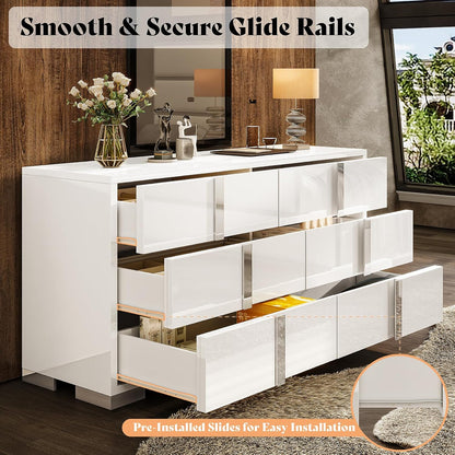 54-inch White High-Gloss Modern 6-Drawer Dresser & Storage Chest for Bedroom