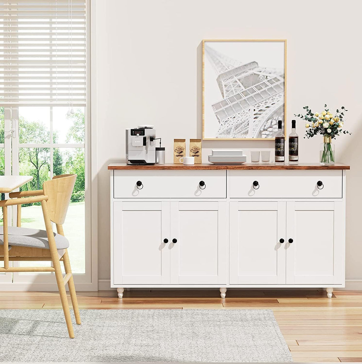 55" White Modern Buffet Sideboard Cabinet with Storage, Drawers & Adjustable Shelves