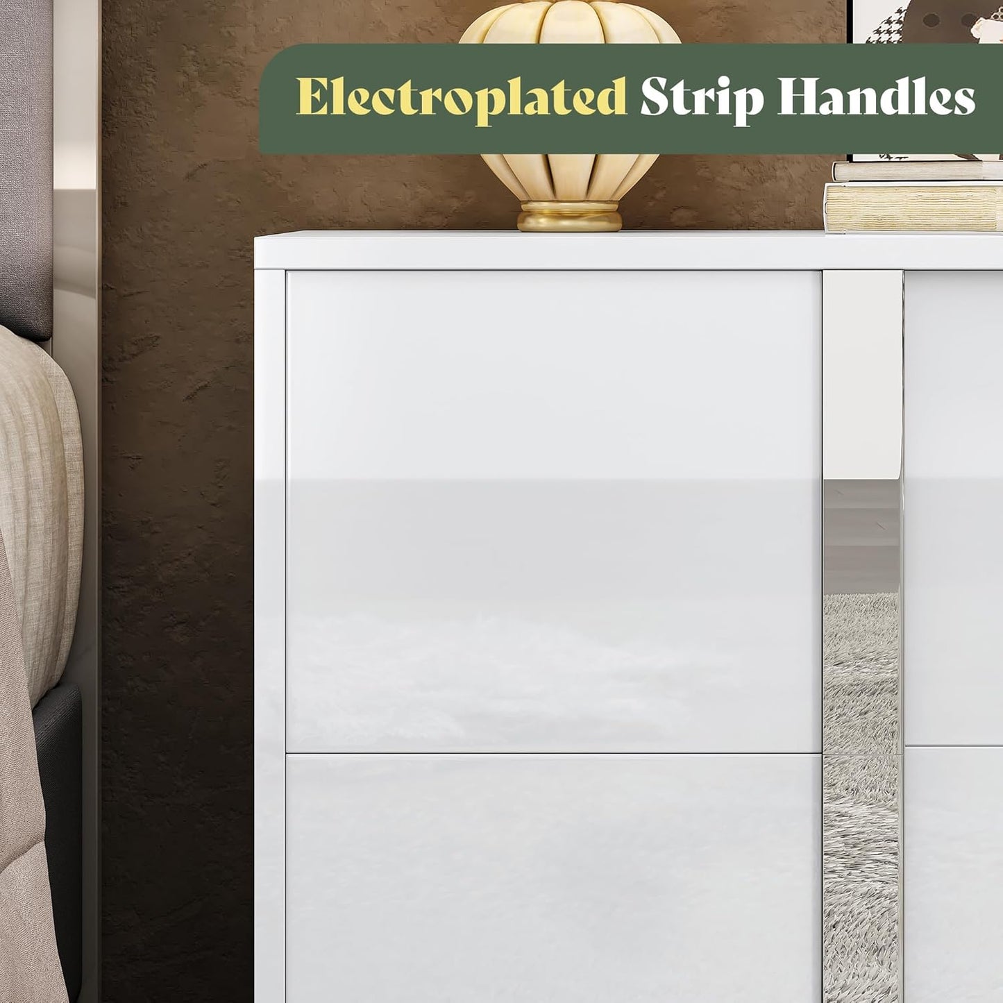 Modern High Gloss White Nightstand Set of 2 with 2 Drawers - Contemporary Bedside Tables