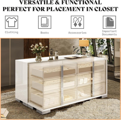 54-inch White High-Gloss Modern 6-Drawer Dresser & Storage Chest for Bedroom
