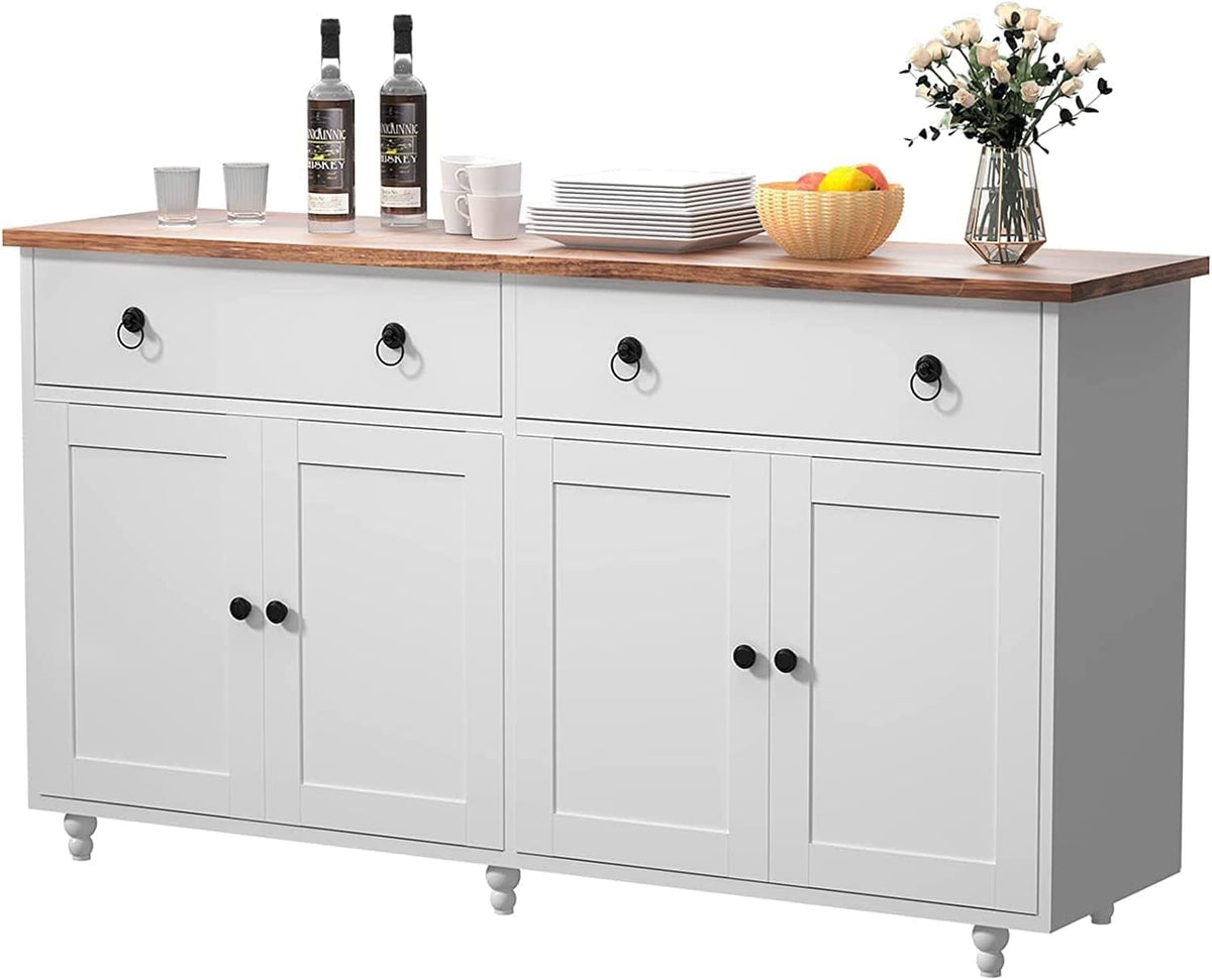 55" White Modern Buffet Sideboard Cabinet with Storage, Drawers & Adjustable Shelves
