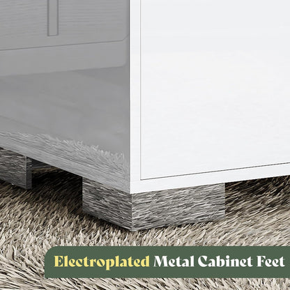 Modern High Gloss White Nightstand Set of 2 with 2 Drawers - Contemporary Bedside Tables