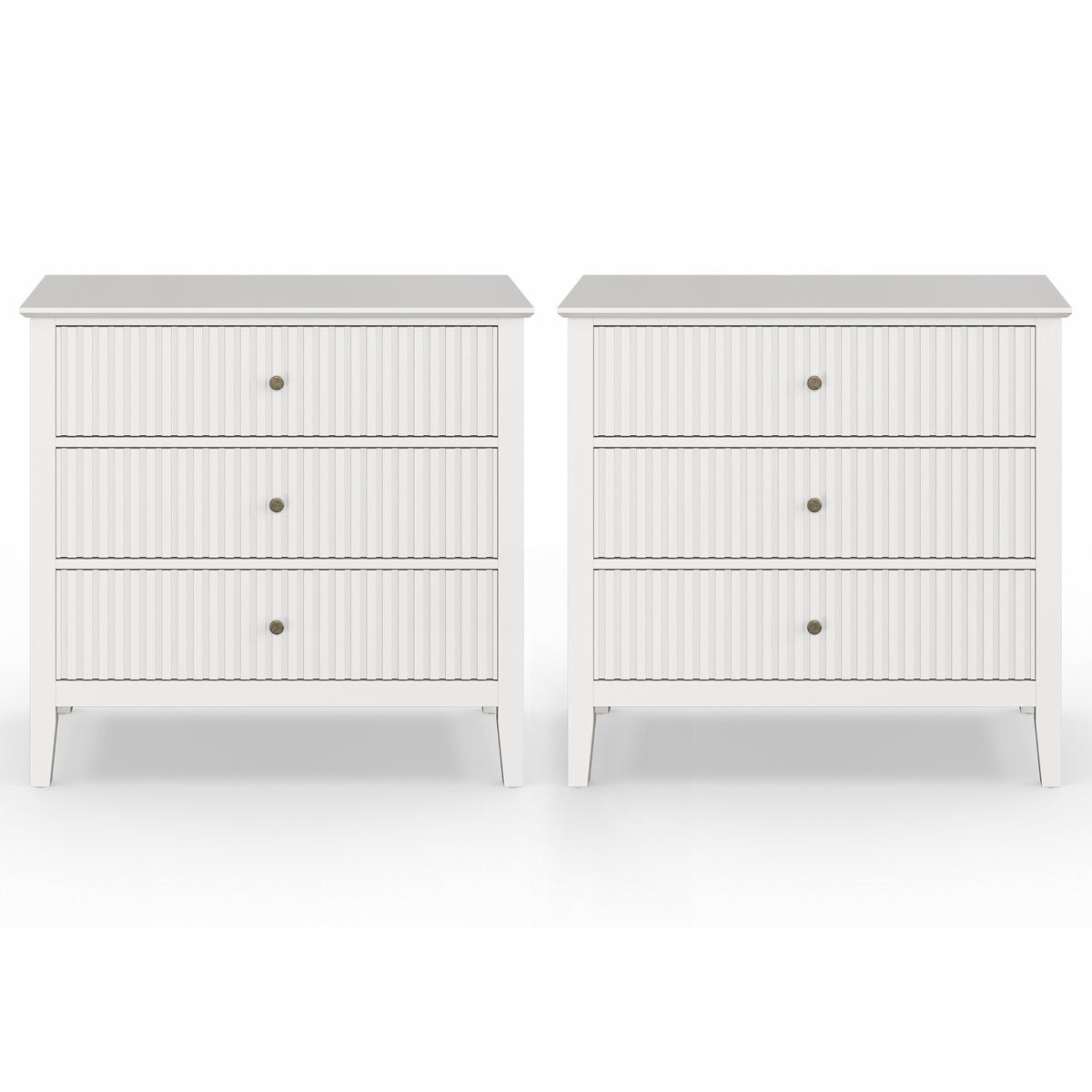 White Fluted Oversized Nightstands - Set of 2 | Modern Bedroom Furniture