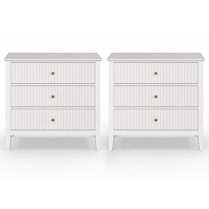 White Fluted Oversized Nightstands - Set of 2 | Modern Bedroom Furniture