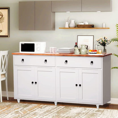 55" White Modern Buffet Sideboard Cabinet with Storage, Drawers & Adjustable Shelves