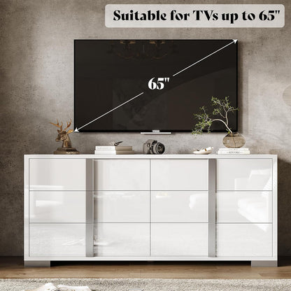 54-inch White High-Gloss Modern 6-Drawer Dresser & Storage Chest for Bedroom