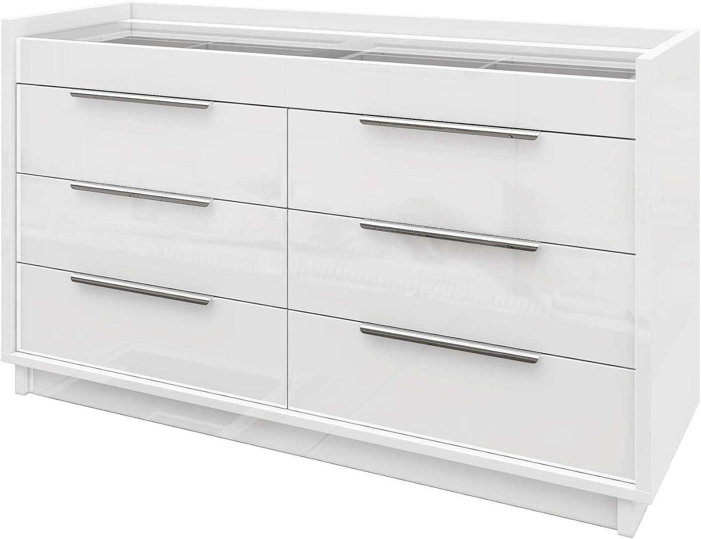White 8-Drawer Dresser with LED Light & Glass Top | Modern High Gloss Bedroom Storage Chest
