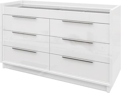 White 8-Drawer Dresser with LED Light & Glass Top | Modern High Gloss Bedroom Storage Chest