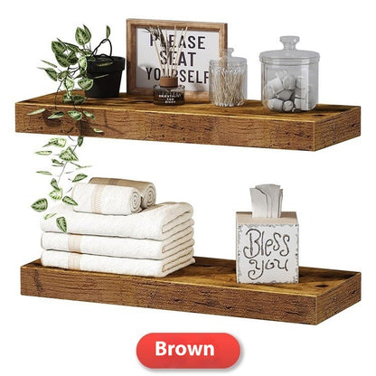 Solid Wood Floating Wall Shelf — Rustic Storage Display