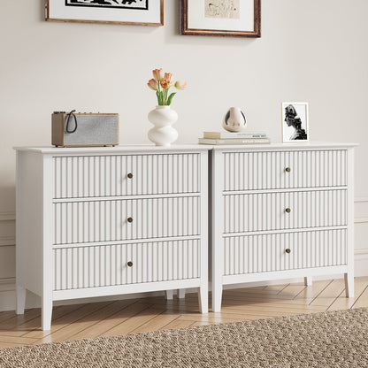 White Fluted Oversized Nightstands - Set of 2 | Modern Bedroom Furniture