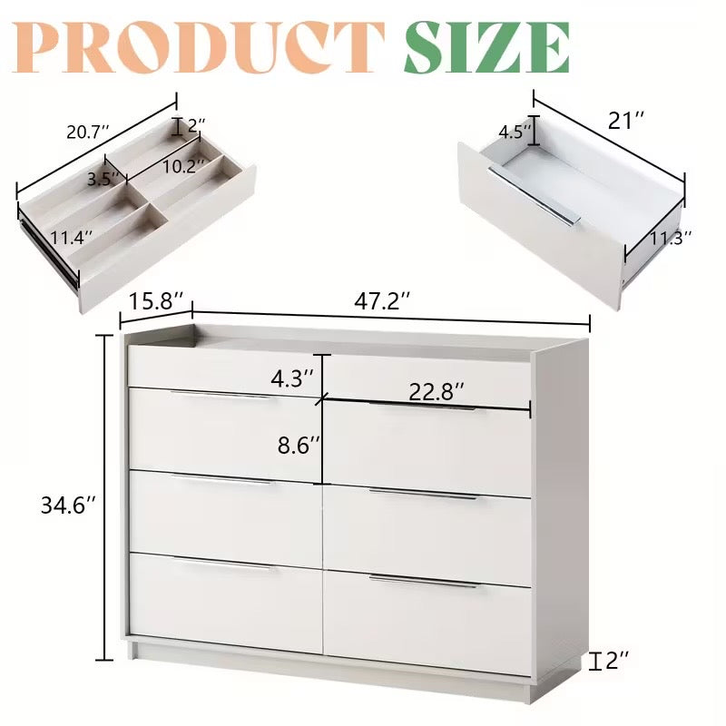 Two-Tone Modern High-Gloss 8 Drawer Dresser