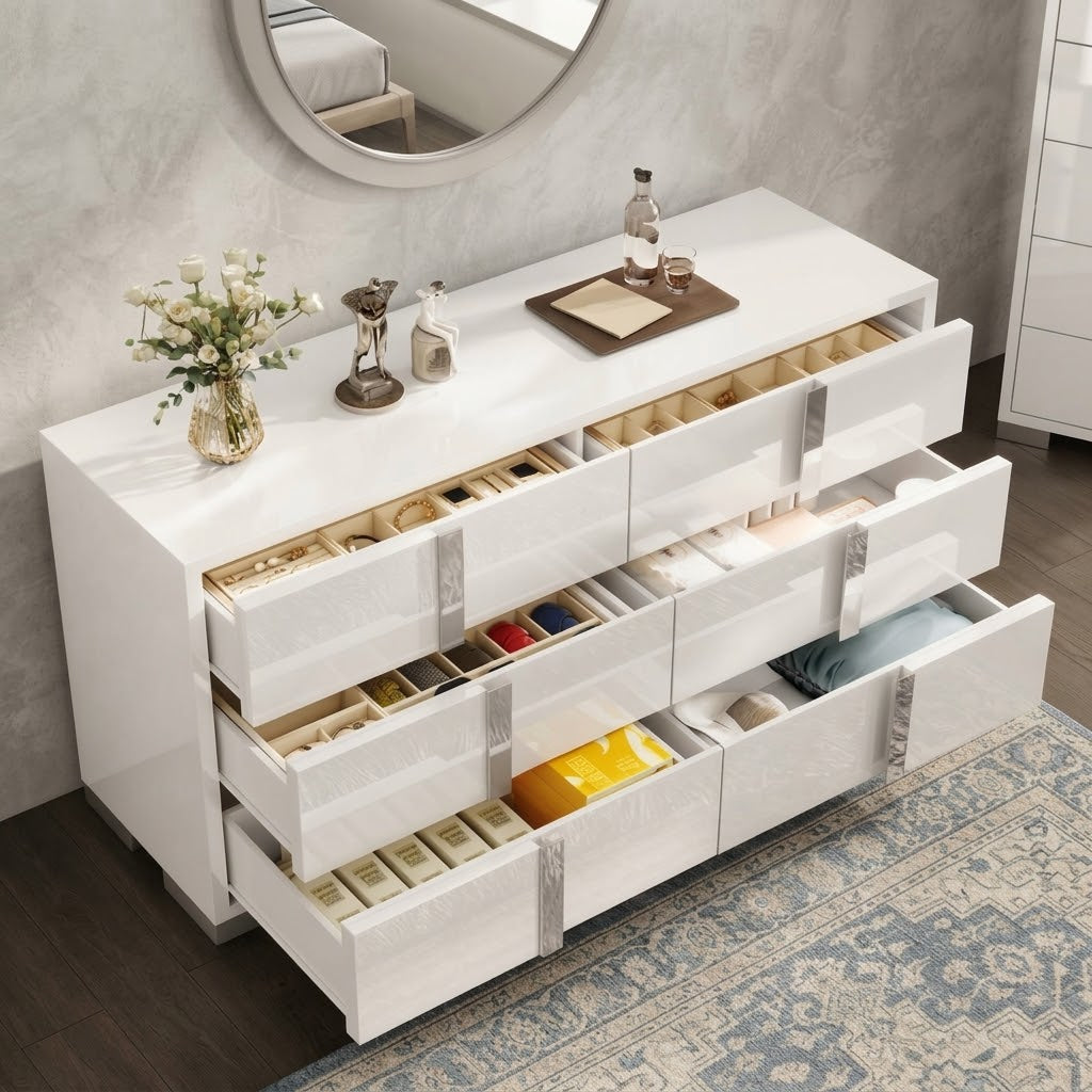 54-inch White High-Gloss Modern 6-Drawer Dresser & Storage Chest for Bedroom, view 4