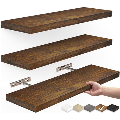 Solid Wood Floating Wall Shelf — Rustic Storage Display