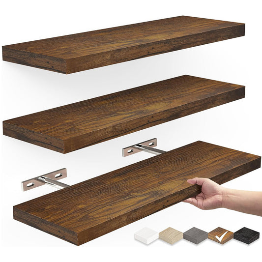 Solid Wood Floating Wall Shelf — Rustic Storage Display