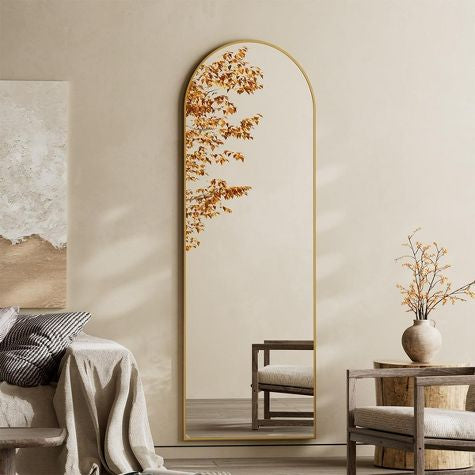 Elegant Full Length Gold Arched Mirror 59x16 | Accent Decor