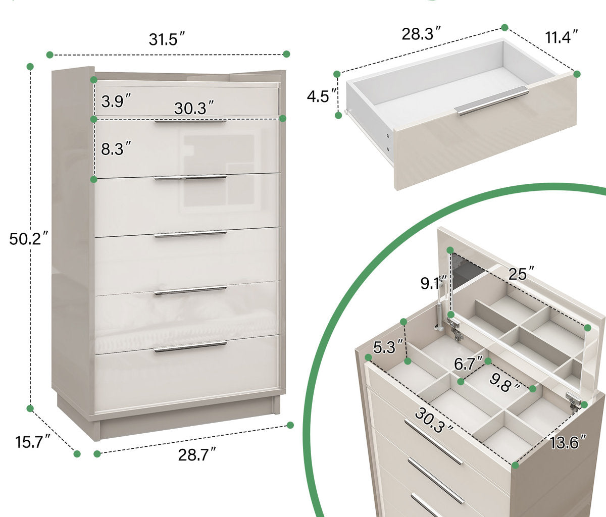 Two-Tone High-Gloss 6 Drawer Dresser Chest