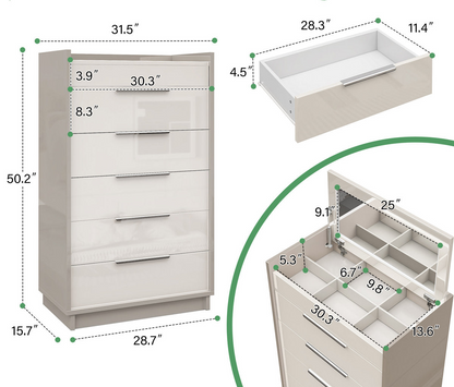 Two-Tone High-Gloss 6 Drawer Dresser Chest
