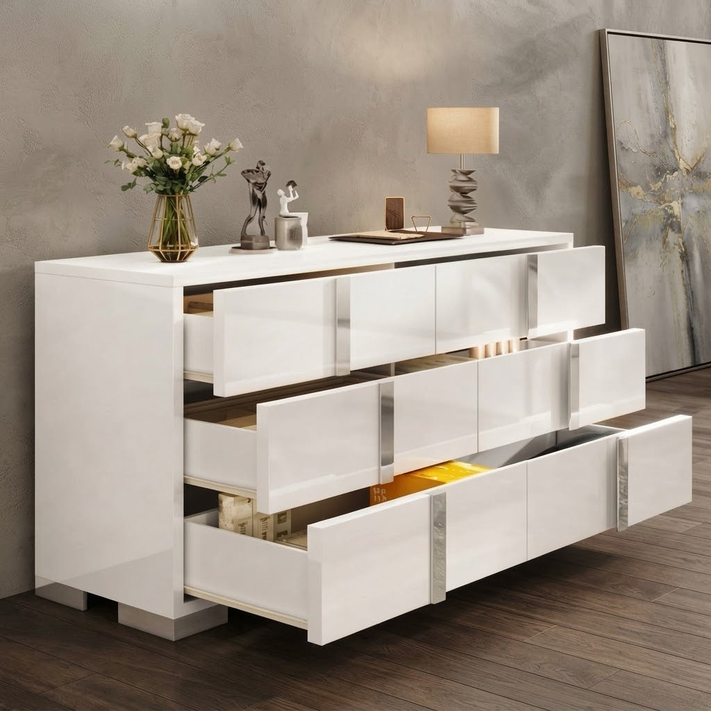 54-inch White High-Gloss Modern 6-Drawer Dresser & Storage Chest for Bedroom, view 3