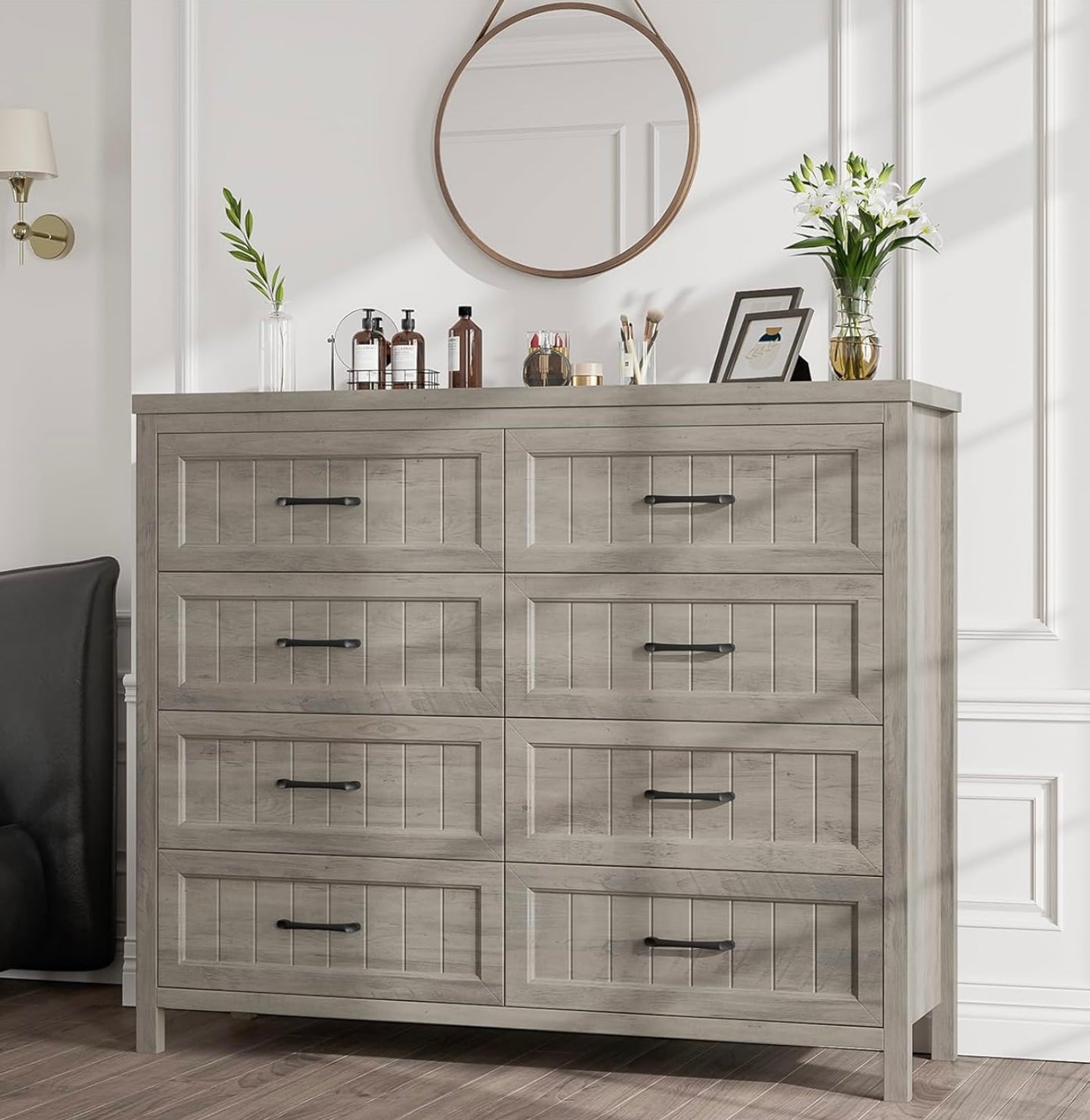 Gray Farmhouse 8-Drawer Dresser | Modern Bedroom Furniture