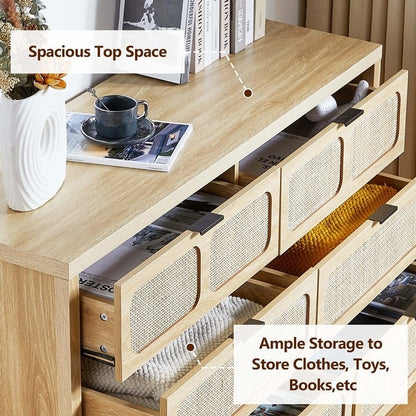 Modern Rattan 6 Drawer Dresser - in room setting