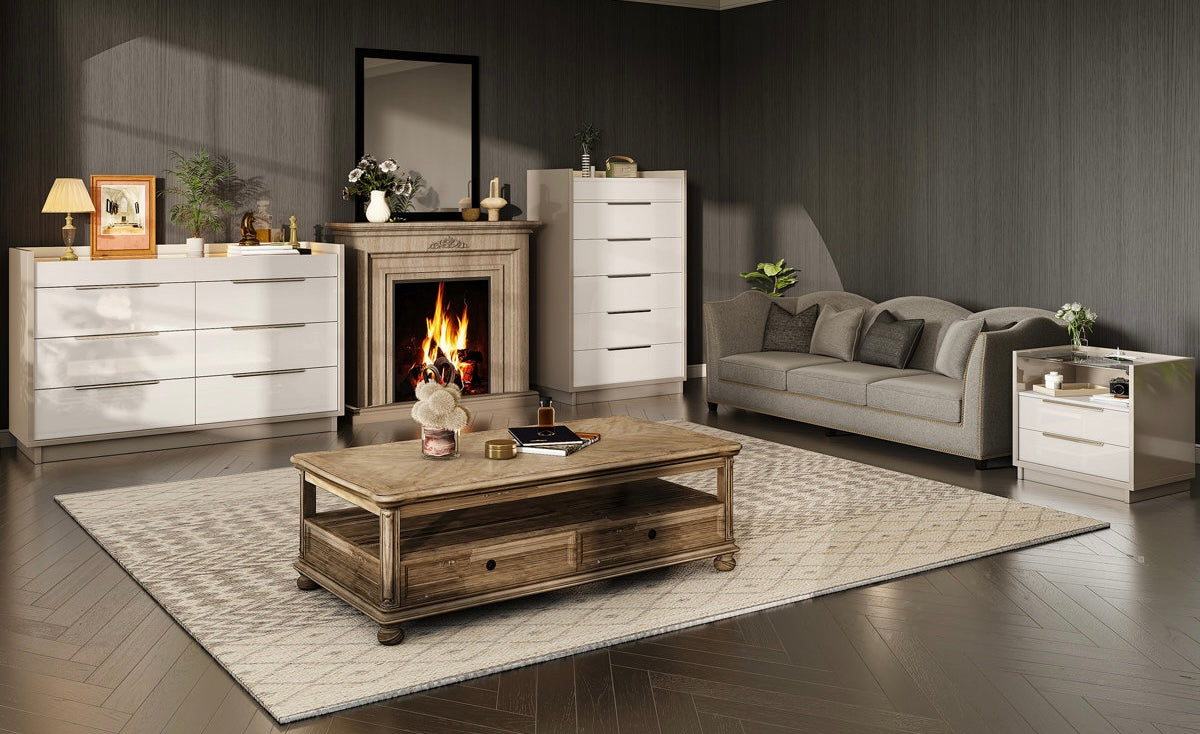 Two-Tone High-Gloss 6 Drawer Dresser Chest