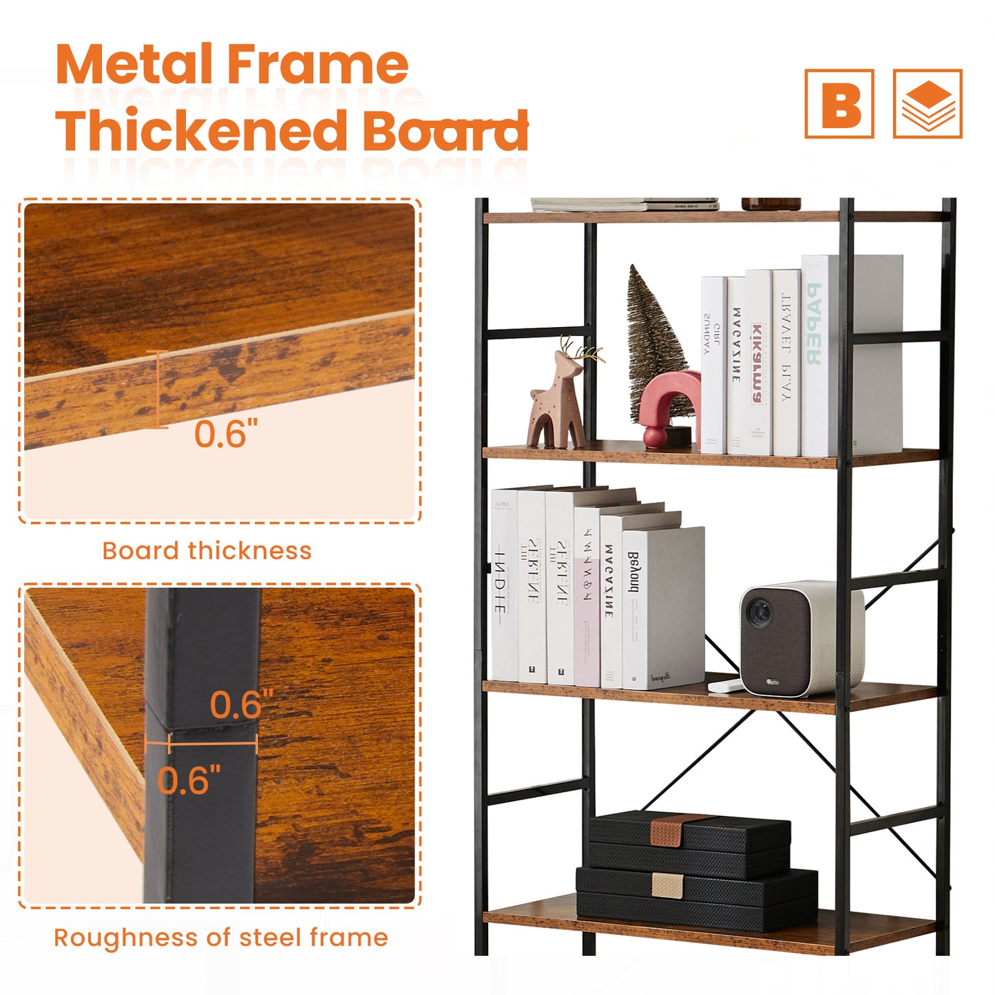 5-Tier Bookshelf — Modern Display & Storage Rack