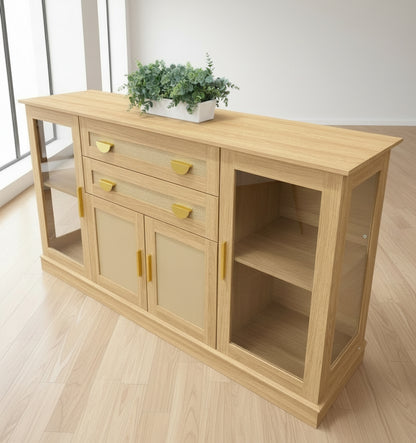 Natural Tan Glass Sideboard Cabinet