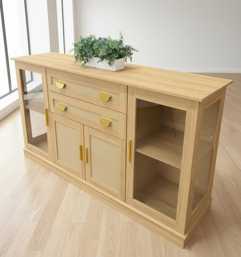 Natural Tan Glass Sideboard Cabinet - front view