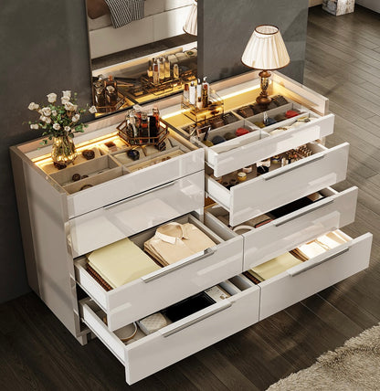 Two-Tone Modern High-Gloss 8 Drawer Dresser
