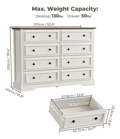 Antique White Modern Farmhouse 8-Drawer Dresser | Two-Tone Bedroom Furniture