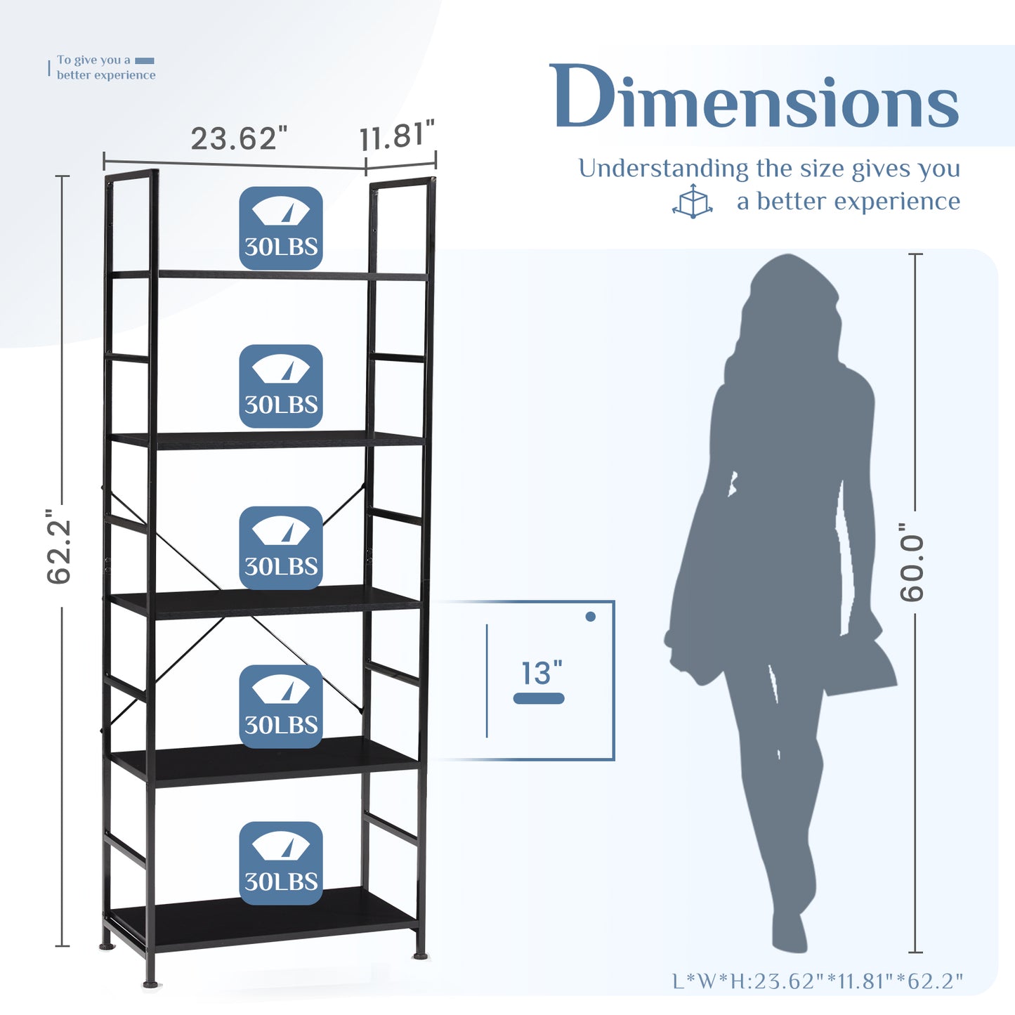 5-Tier Bookshelf — Modern Display & Storage Rack