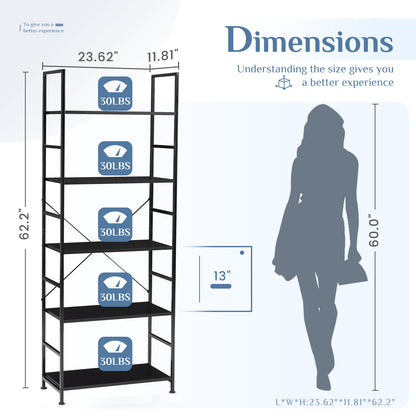 5-Tier Bookshelf — Modern Display & Storage Rack