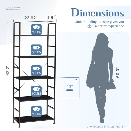 5-Tier Bookshelf — Modern Display & Storage Rack