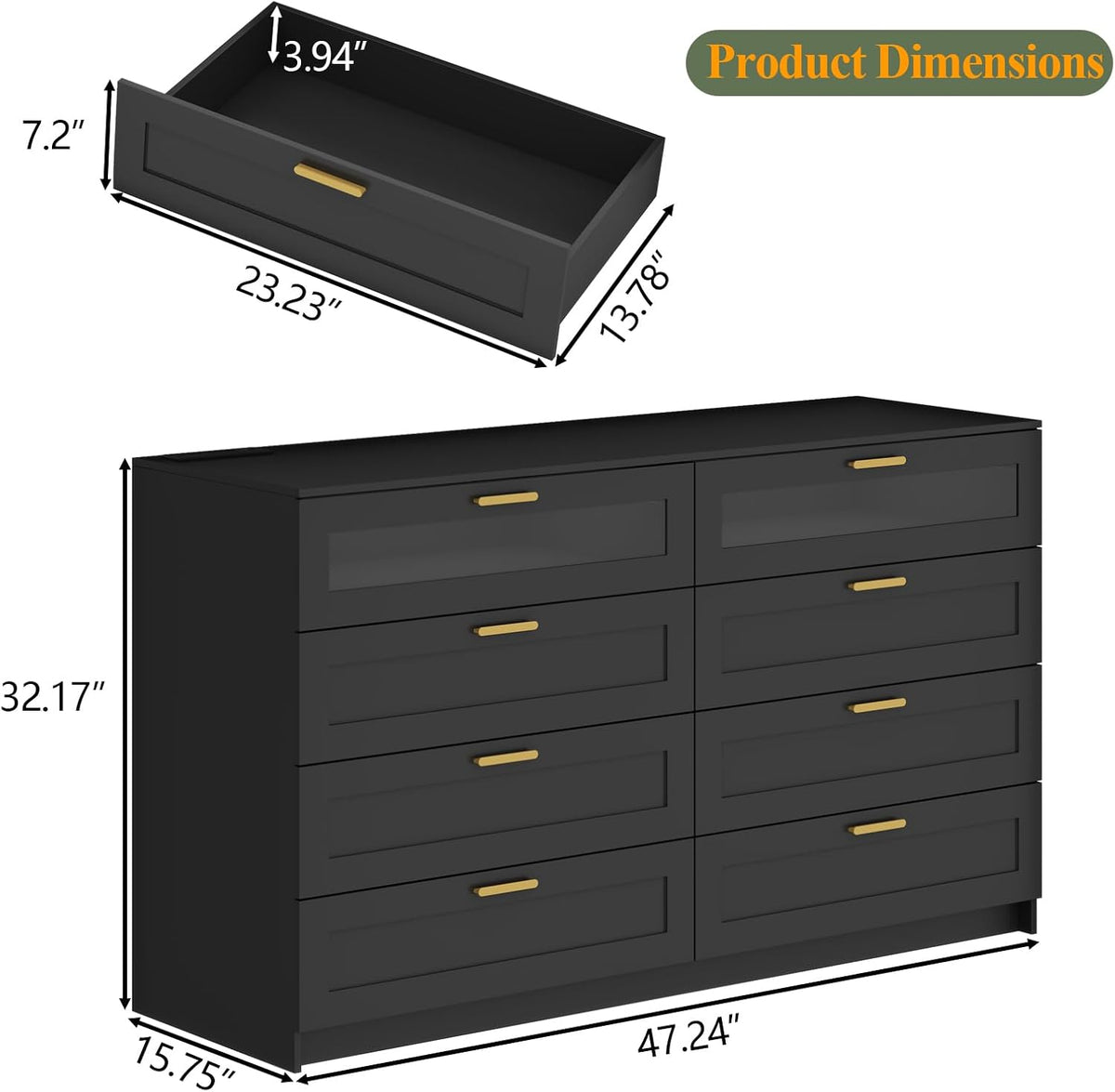 8-Drawer LED Dresser with Charging Station – Black