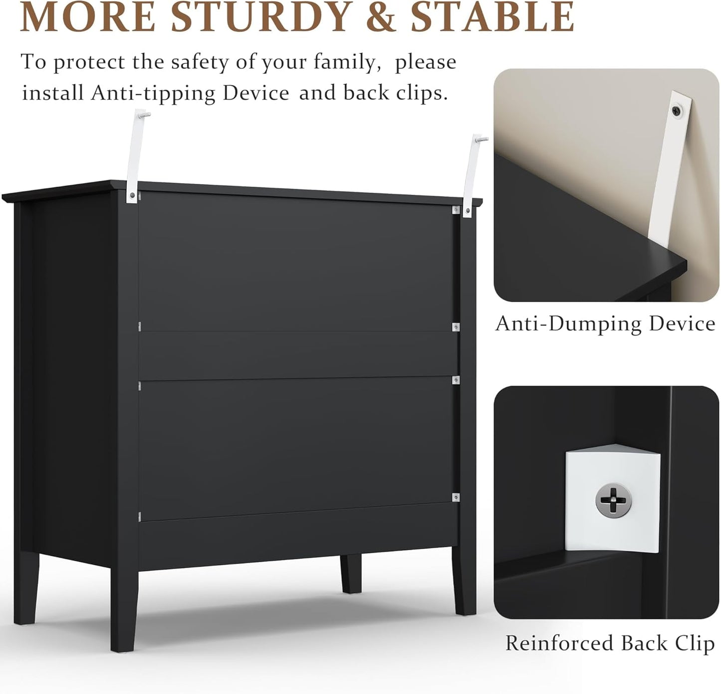 Black Fluted Oversized Nightstands - Set of 2 | Modern Bedroom Furniture