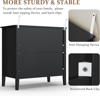 Black Fluted Oversized Nightstands - Set of 2 | Modern Bedroom Furniture
