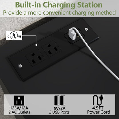 8-Drawer LED Dresser with Charging Station – Black