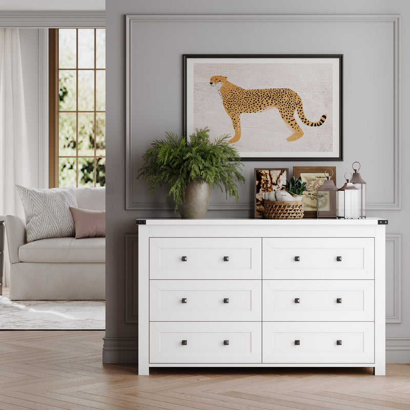 Modern 6-Drawer Dresser in White