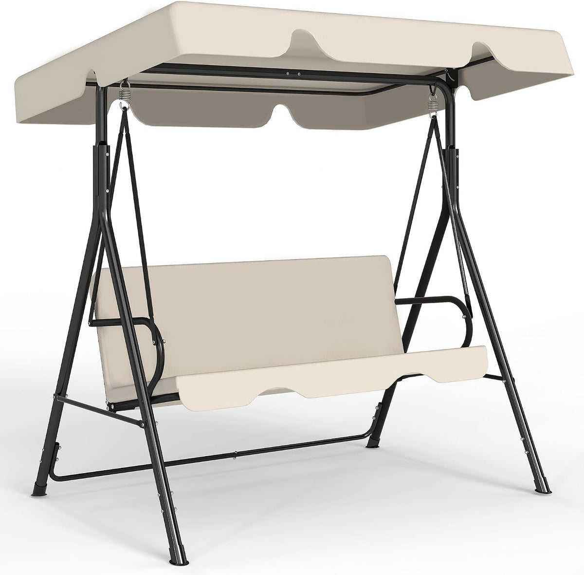 3-Seat Patio Swing with Canopy – Beige