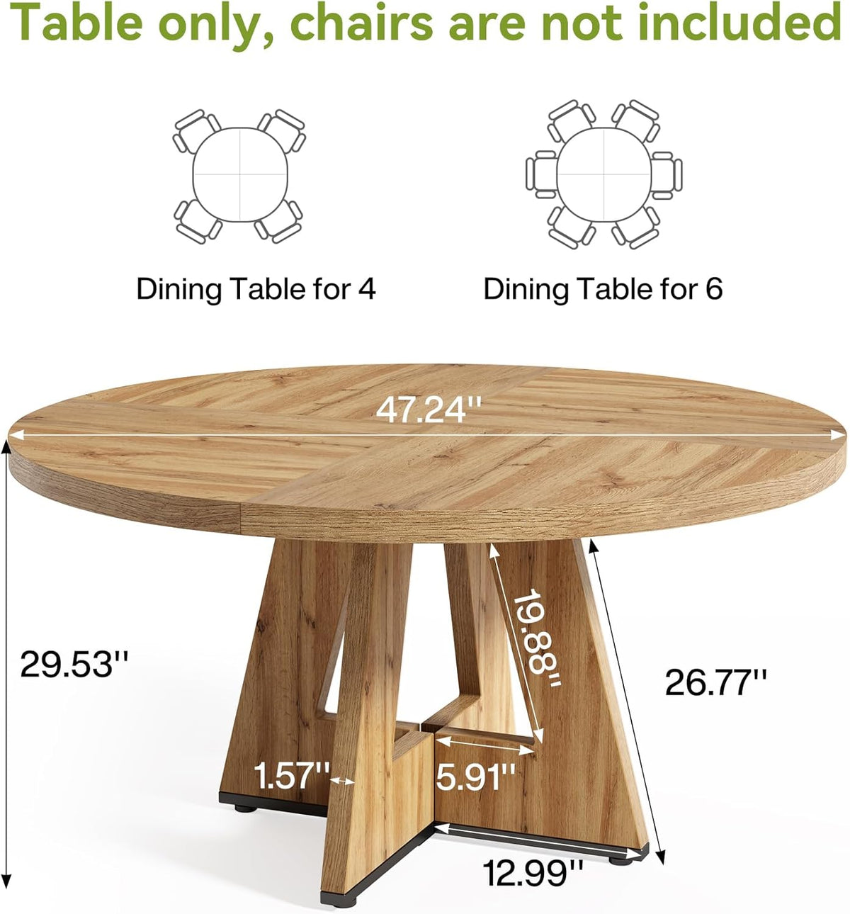 47-Inch Round Dining Table – Light Brown