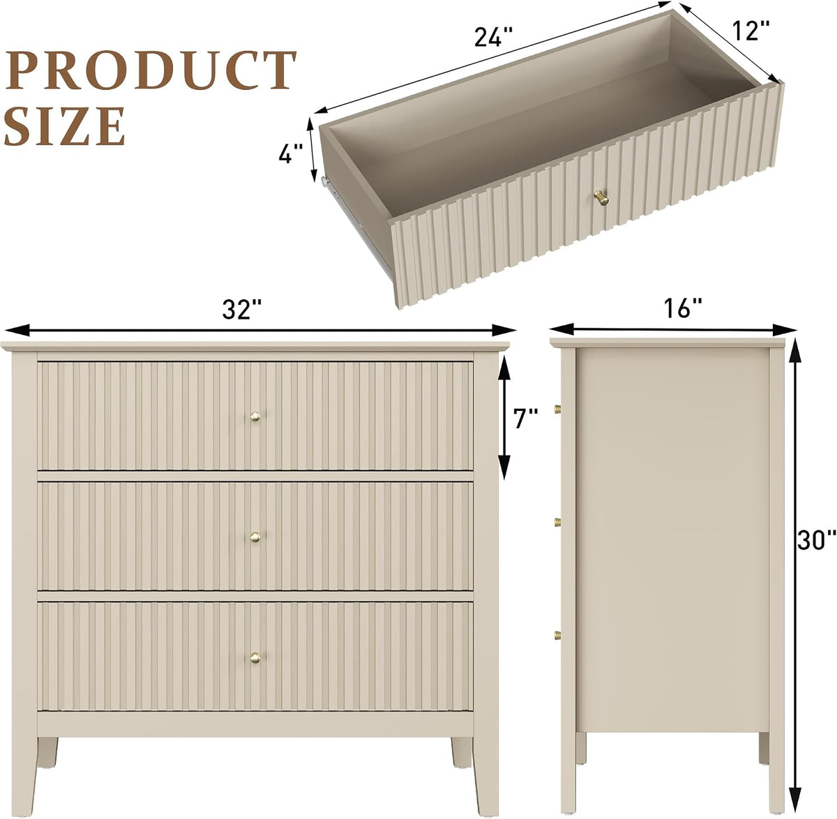 Fluted Oversized Nightstand – Beige